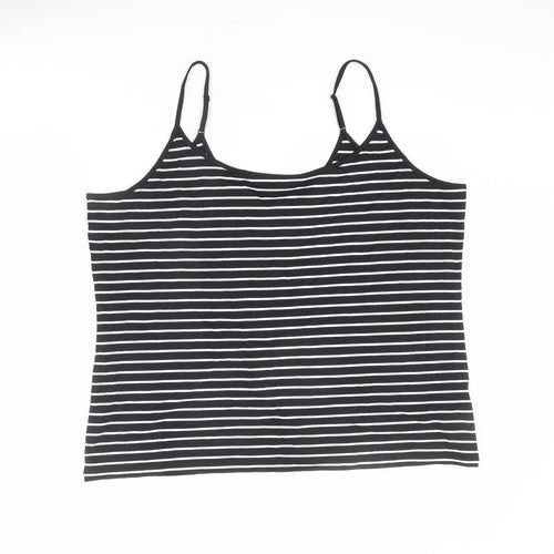 Marks and Spencer Womens Black Striped Cotton Basic Tank Size 22 Round Neck