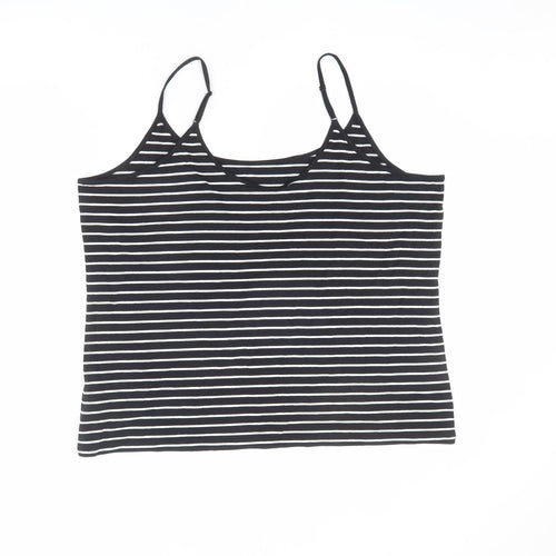 Marks and Spencer Womens Black Striped Cotton Basic Tank Size 22 Round Neck