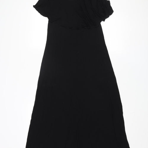 ASOS Womens Black Viscose Maxi Size 10 Scoop Neck Pullover - Frill Bodice