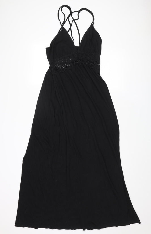 ASOS Womens Black Cotton Maxi Size 10 Sweetheart Zip - Lace Bodice