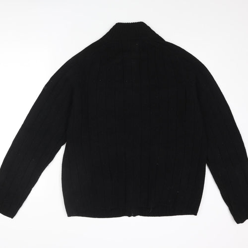 Sonetti Mens Black High Neck Wool Full Zip Jumper Size L Long Sleeve