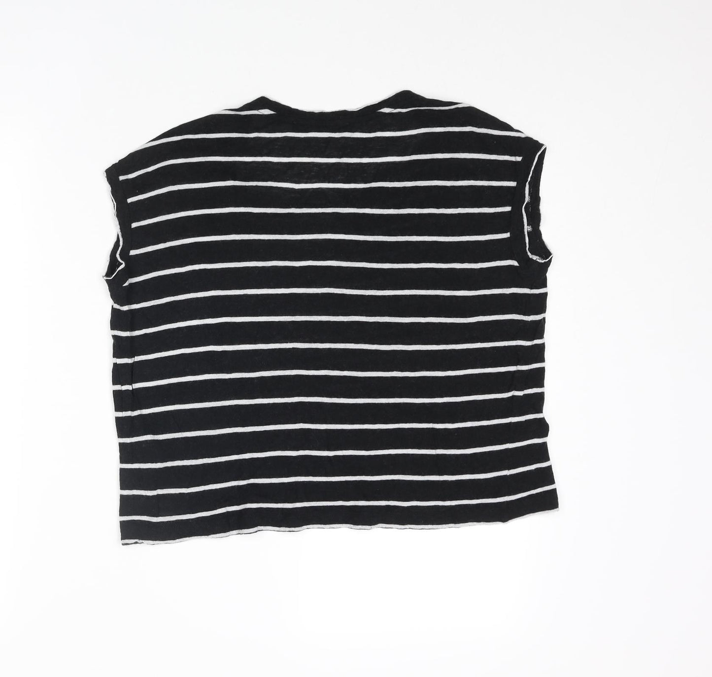 AllSaints Womens Black Striped Polyester Basic T-Shirt Size XS Round Neck