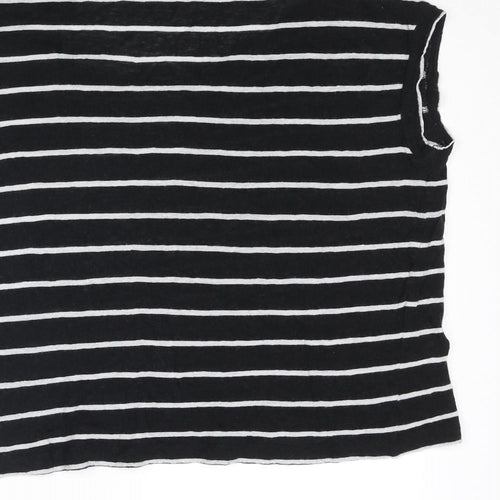 AllSaints Womens Black Striped Polyester Basic T-Shirt Size XS Round Neck