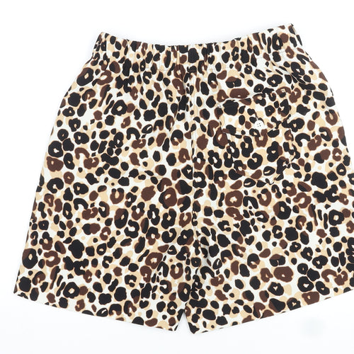 Marks and Spencer Womens Brown Animal Print Polyester Basic Shorts Size 8 L7 in Regular Pull On - Leopard Print