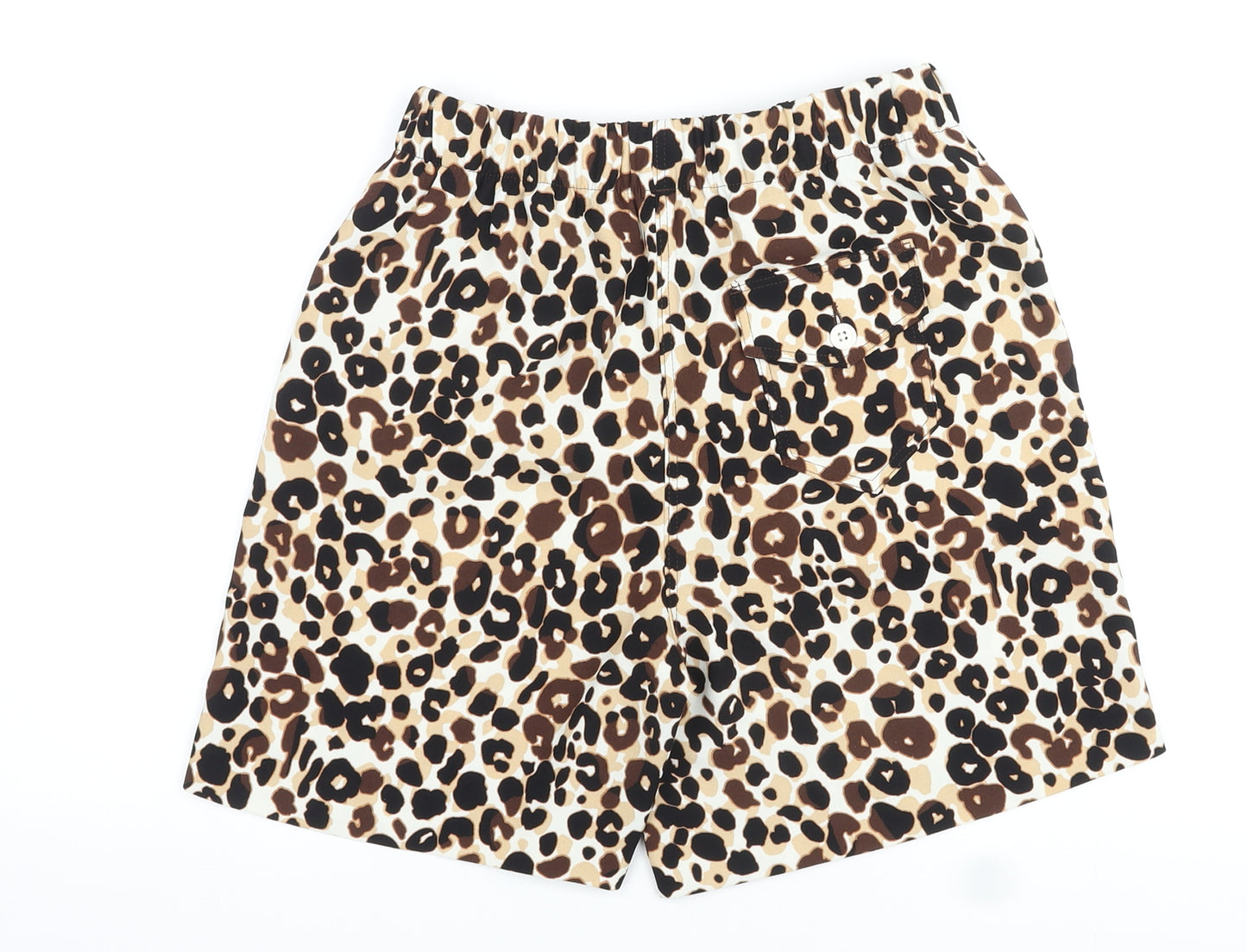 Marks and Spencer Womens Brown Animal Print Polyester Basic Shorts Size 8 L7 in Regular Pull On - Leopard Print