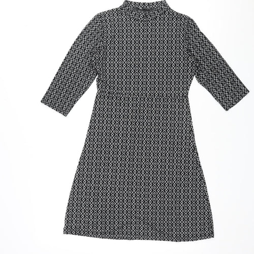 Zuiki Womens Black Geometric Polyester A-Line Size M Mock Neck Pullover
