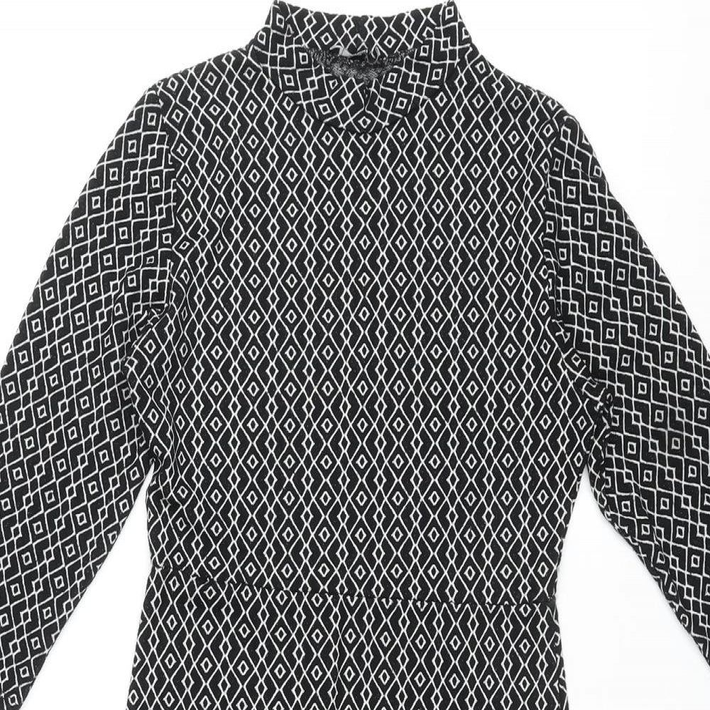 Zuiki Womens Black Geometric Polyester A-Line Size M Mock Neck Pullover