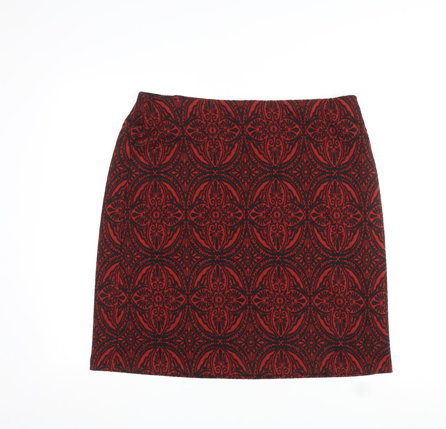 Marks and Spencer Womens Red Geometric Polyester Straight & Pencil Skirt Size 16