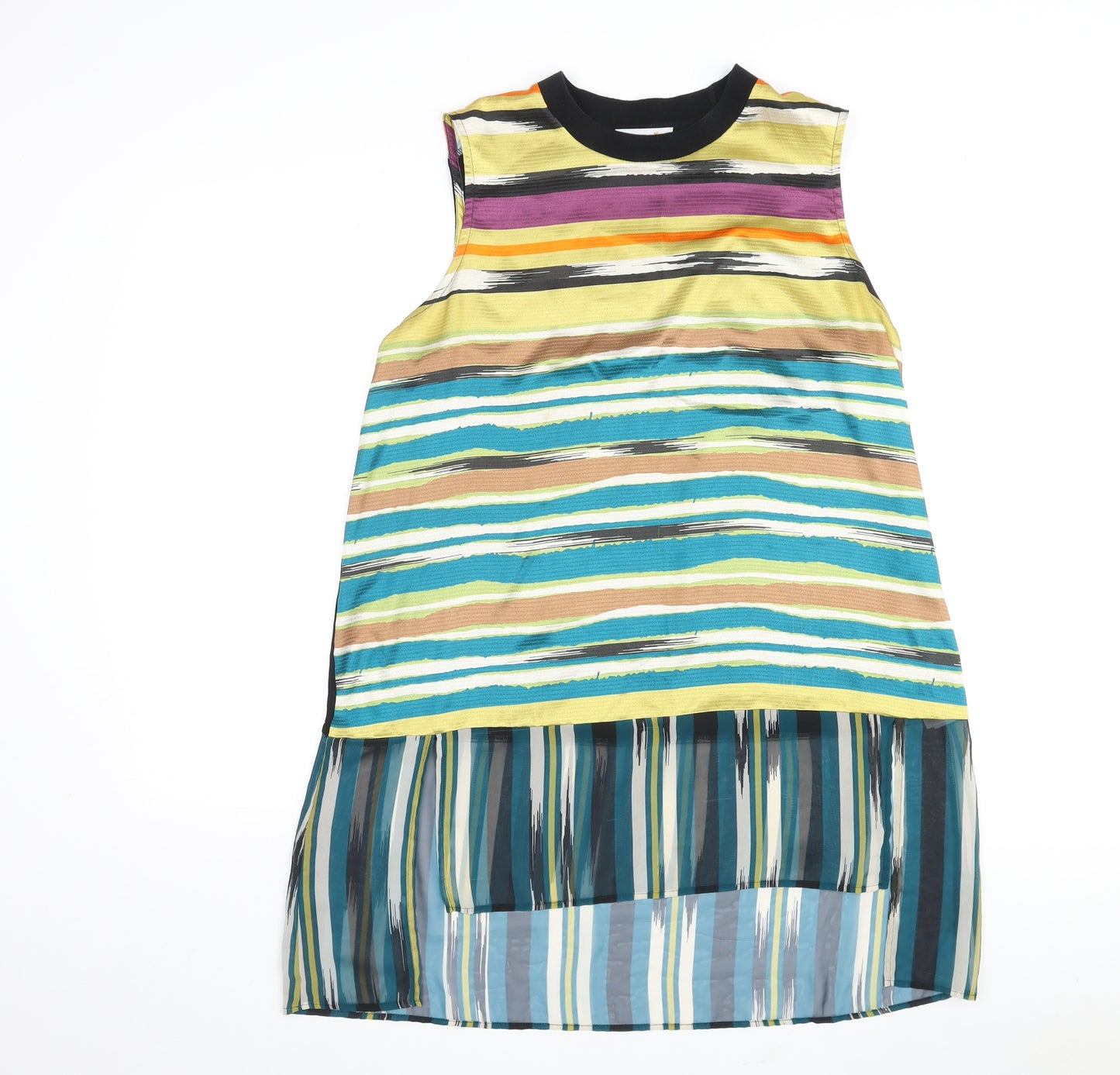 Per Una Womens Multicoloured Striped Polyester Tunic Blouse Size 16 Round Neck