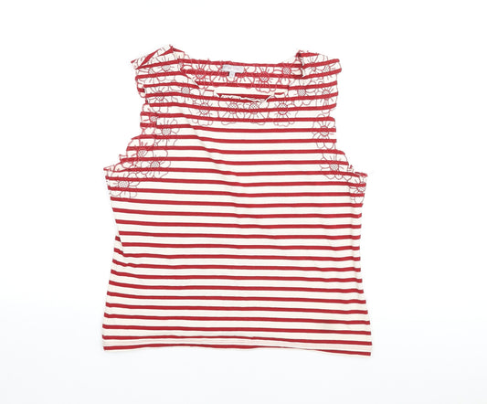 Per Una Womens Red Striped Cotton Basic Tank Size 16 Round Neck