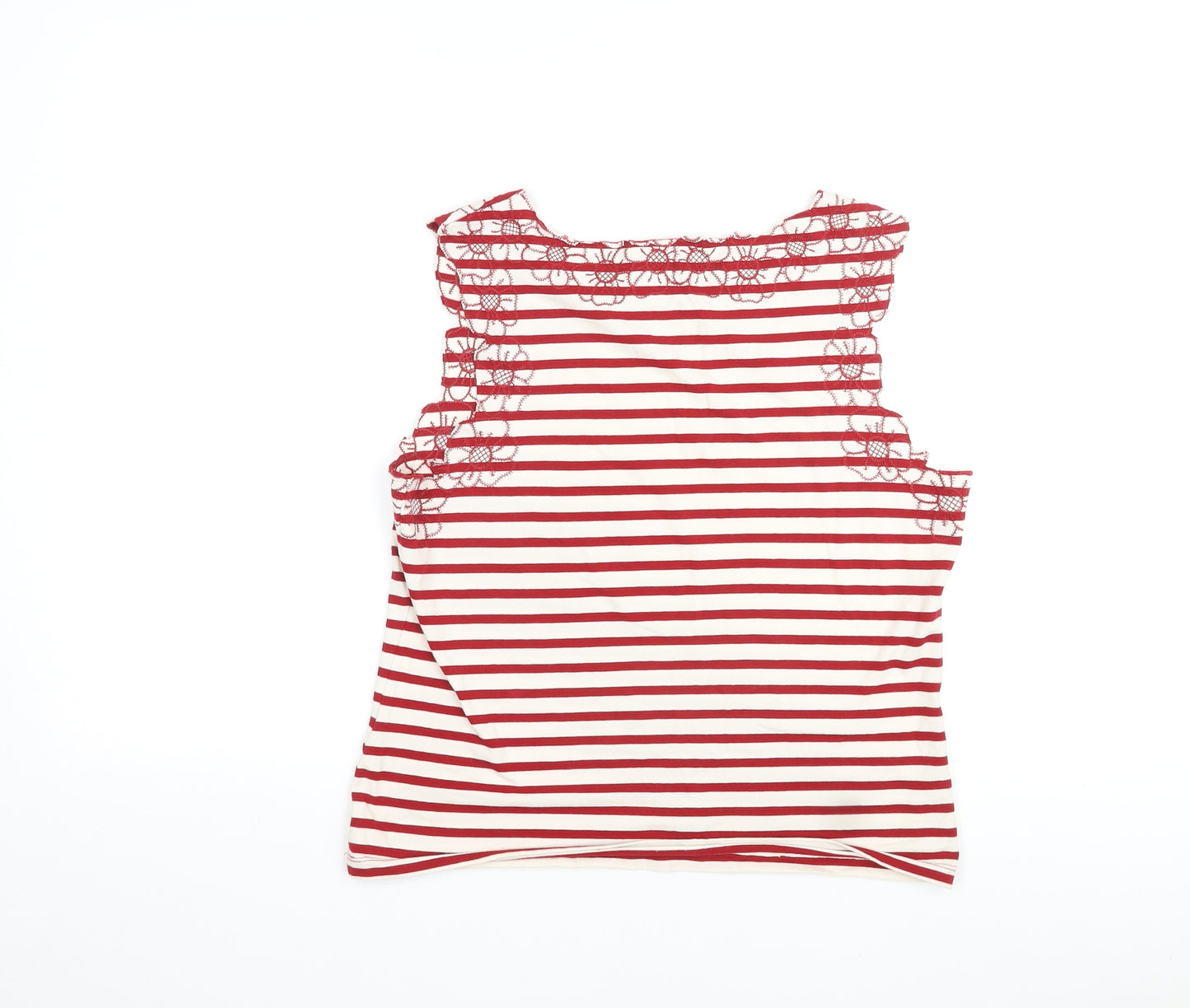 Per Una Womens Red Striped Cotton Basic Tank Size 16 Round Neck