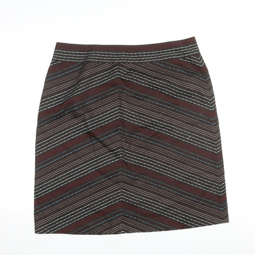 NEXT Womens Brown Geometric Cotton Mini Skirt Size 16 Zip