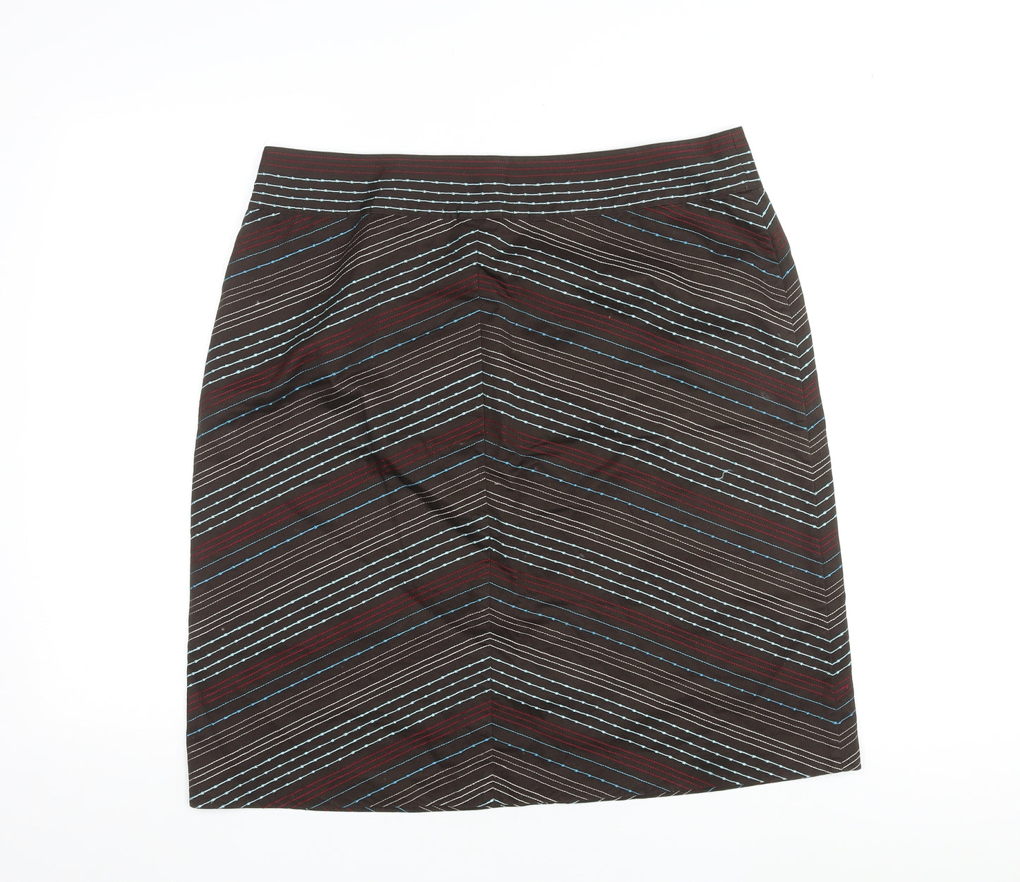 NEXT Womens Brown Geometric Cotton Mini Skirt Size 16 Zip