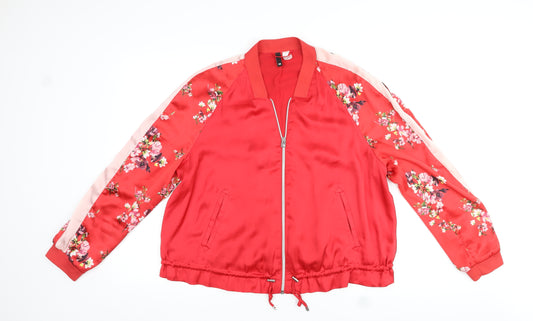 Divided by H&M Womens Red Floral Bomber Jacket Jacket Size 14 Zip