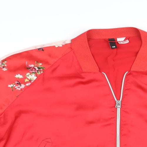 Divided by H&M Womens Red Floral Bomber Jacket Jacket Size 14 Zip