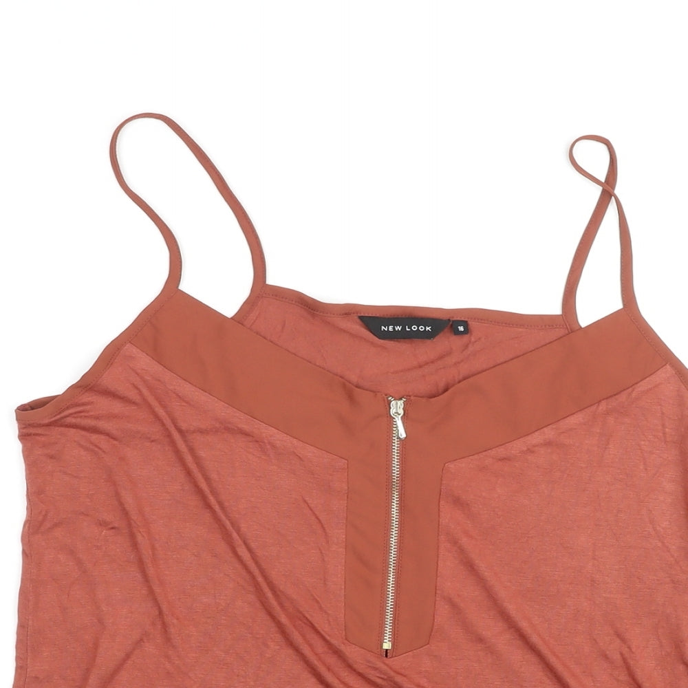 New Look Womens Brown Viscose Basic Tank Size 16 V-Neck