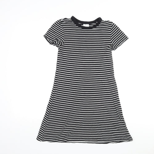 Divided by H&M Womens Black Striped Cotton T-Shirt Dress Size S Crew Neck Pullover