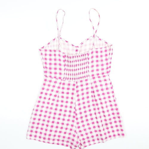 Zara Womens Purple Check Viscose Playsuit One-Piece Size M L3 in Button