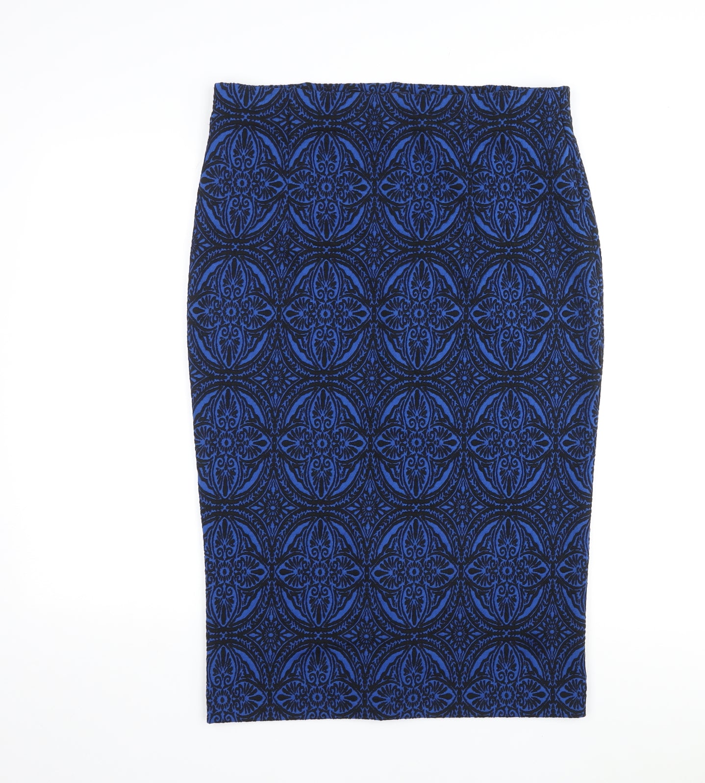 Marks and Spencer Womens Blue Geometric Polyester Straight & Pencil Skirt Size 16