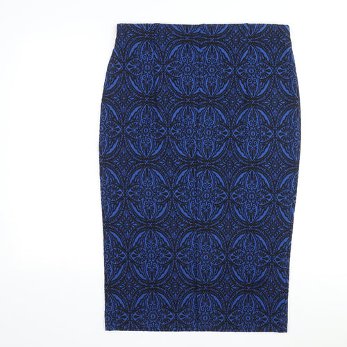 Marks and Spencer Womens Blue Geometric Polyester Straight & Pencil Skirt Size 16