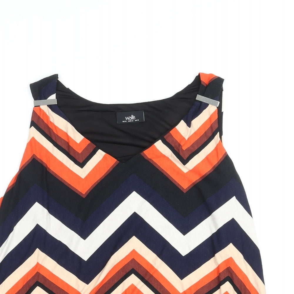Wallis Womens Multicoloured Herringbone Polyester Basic Blouse Size 16 V-Neck