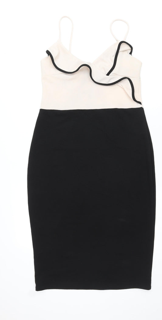 Select Womens Black Colourblock Polyester Pencil Dress Size 16 V-Neck Pullover - Ruffle