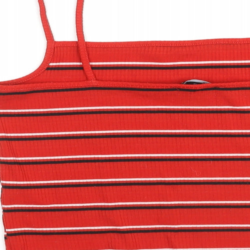 New Look Womens Red Striped Polyester Cropped Tank Size 16 Square Neck