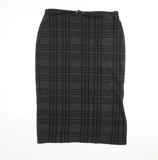 Marks and Spencer Womens Black Check Polyester Straight & Pencil Skirt Size 16