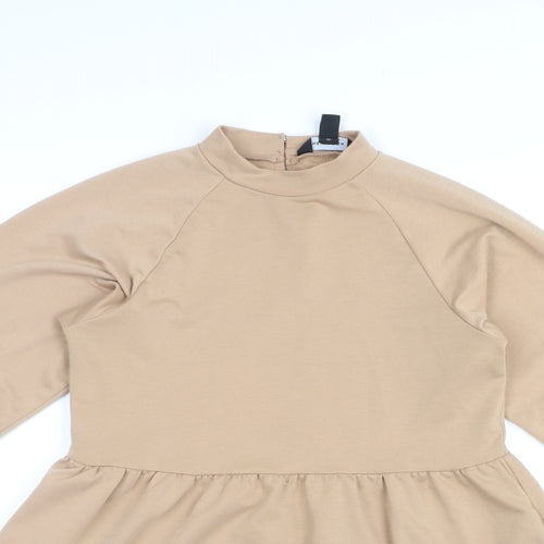 New Look Womens Beige Polyester Mini Size 8 Mock Neck Pullover