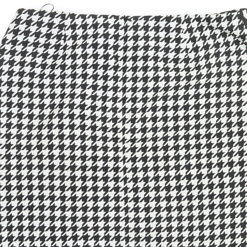 Marks and Spencer Womens Black Geometric Polyester Mini Skirt Size 16 Zip - Houndstooth Pattern