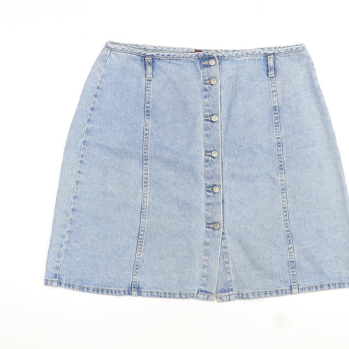BHS Womens Blue Cotton Straight & Pencil Skirt Size 16 Zip