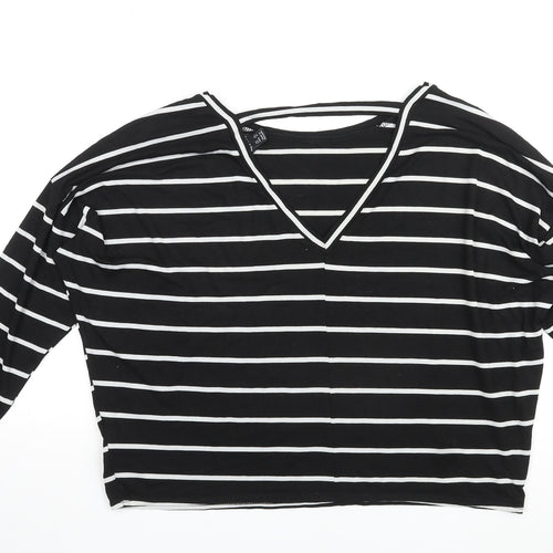 New Look Womens Black Striped Viscose Basic Blouse Size 16 Round Neck