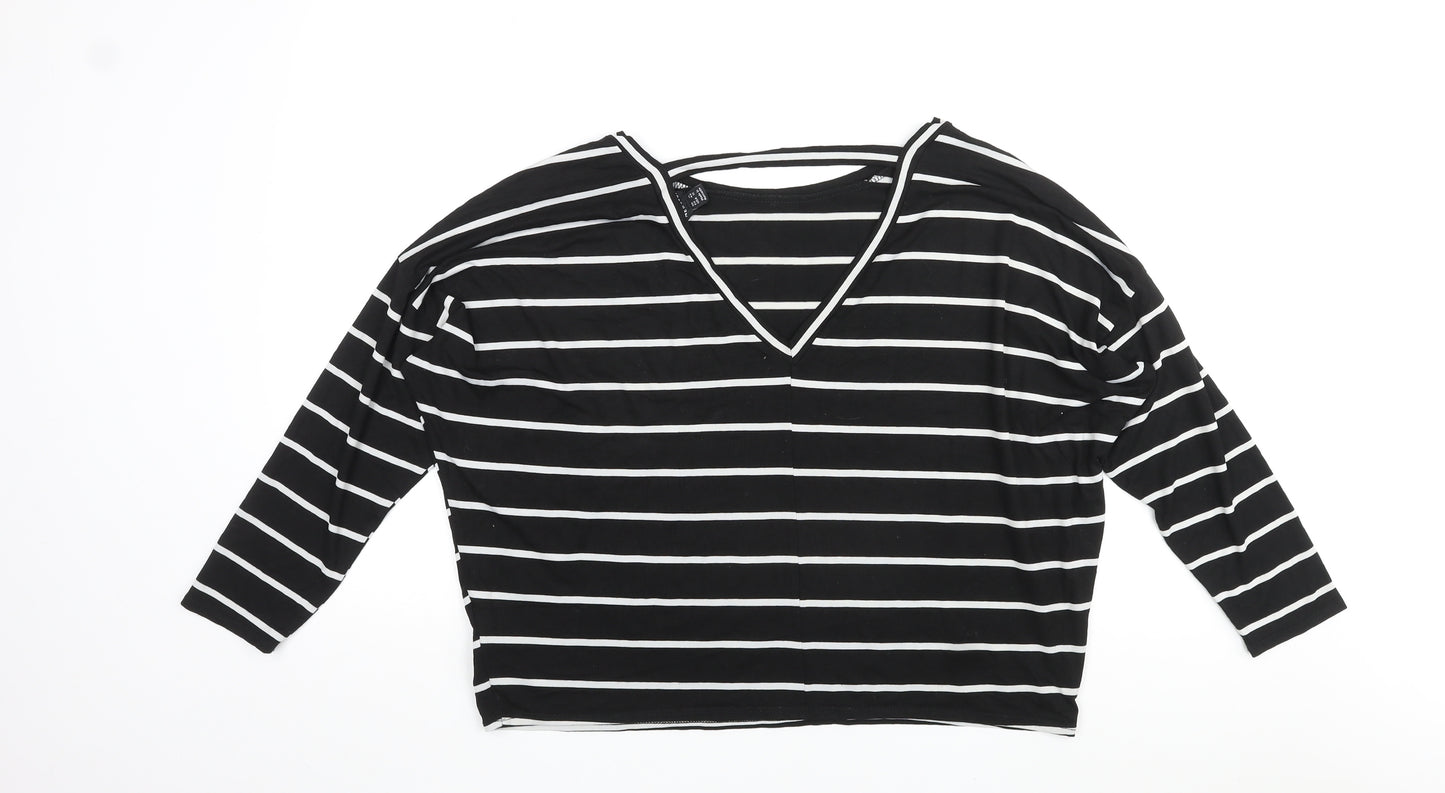 New Look Womens Black Striped Viscose Basic Blouse Size 16 Round Neck