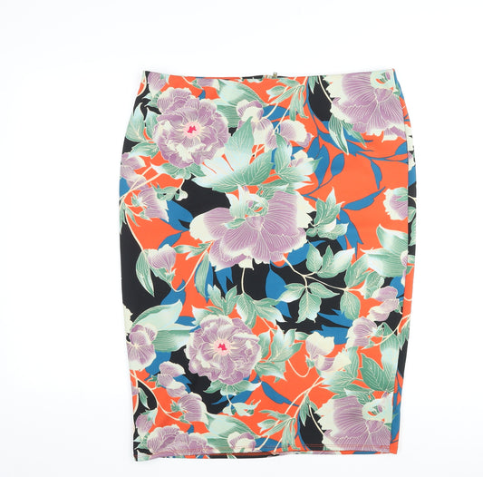 Dorothy Perkins Womens Multicoloured Floral Polyester Straight & Pencil Skirt Size 18 Zip