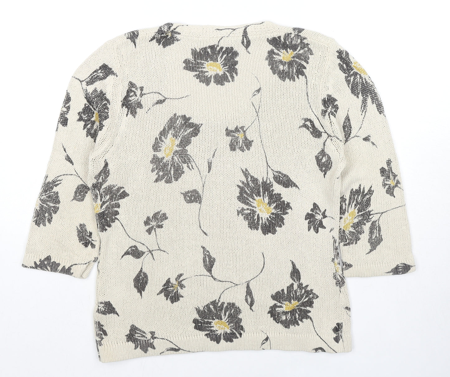 Minuet Womens Beige Scoop Neck Floral Silk Pullover Jumper Size 12