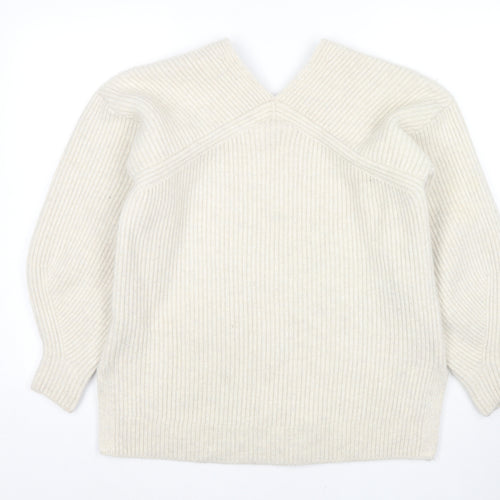 H&M Womens Ivory V-Neck Wool Pullover Jumper Size S
