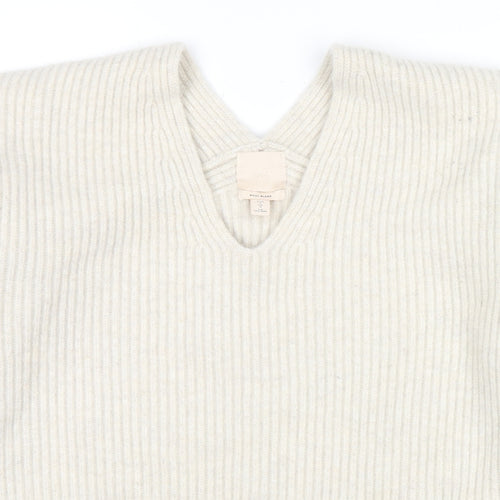 H&M Womens Ivory V-Neck Wool Pullover Jumper Size S