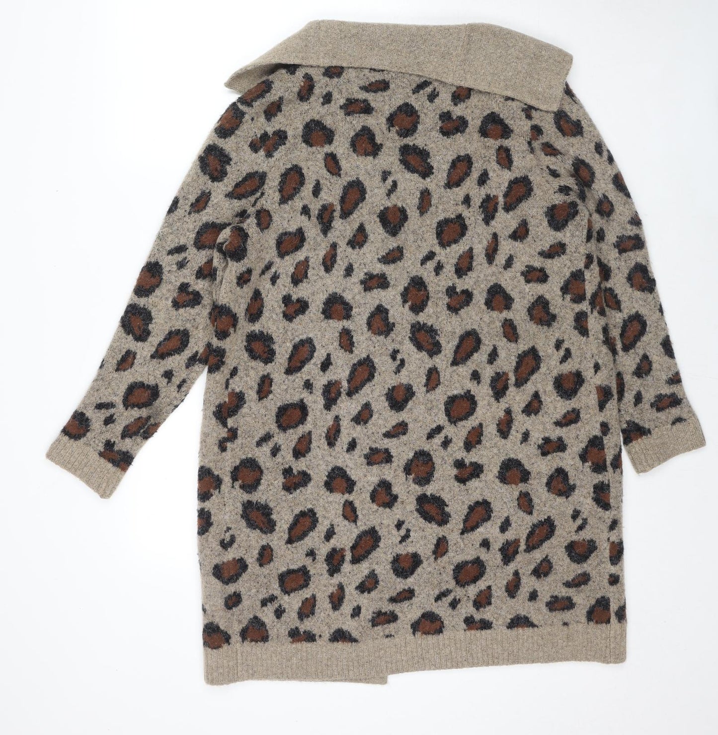 Klass Womens Brown Collared Animal Print Acrylic Cardigan Jumper Size M - Open