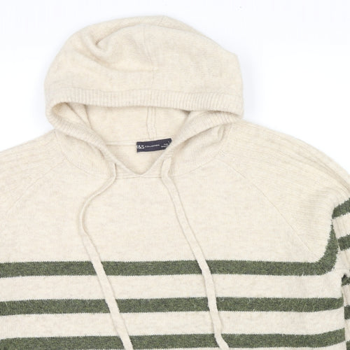 Marks and Spencer Womens Beige Striped Acrylic Pullover Hoodie Size M Pullover