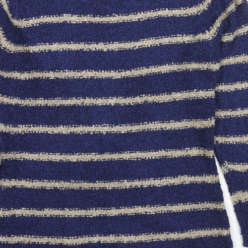 Originals Womens Blue V-Neck Striped Acrylic Pullover Jumper Size L