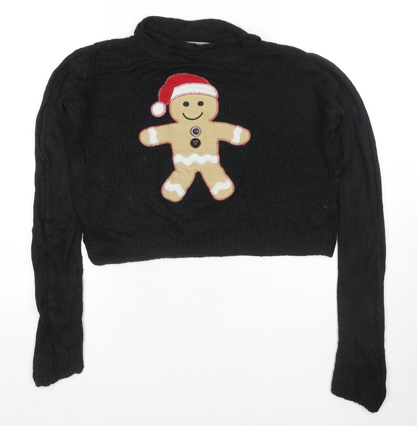 New Look Womens Black Roll Neck Acrylic Pullover Jumper Size 10 - Gingerbread Man Christmas