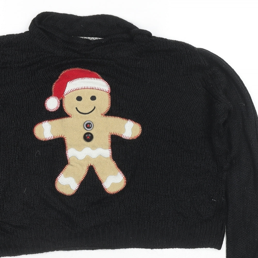 New Look Womens Black Roll Neck Acrylic Pullover Jumper Size 10 - Gingerbread Man Christmas
