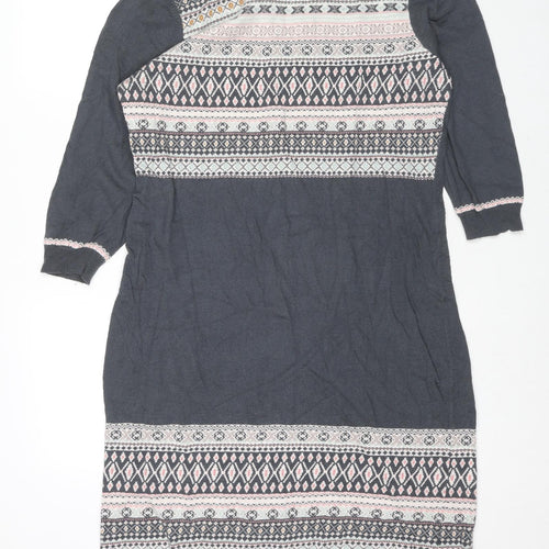 Monsoon Womens Grey Cotton Shift Size 18 Round Neck Pullover - Fair Isle Pattern