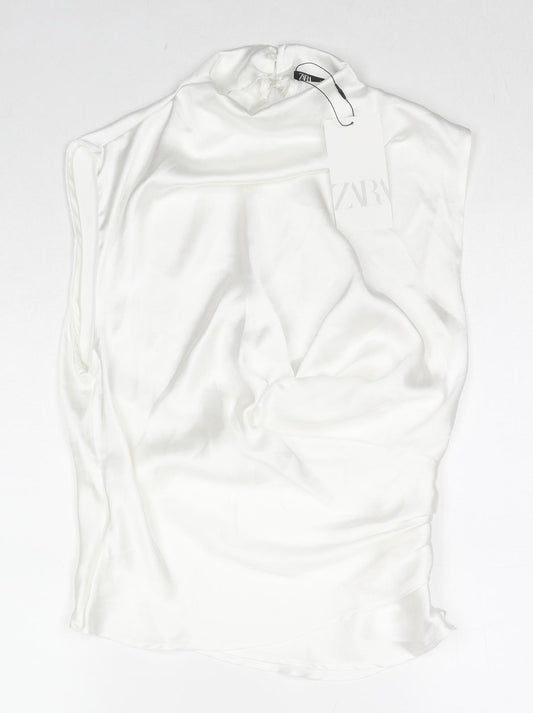 Zara Womens White Polyester Basic Tank Size M Mock Neck