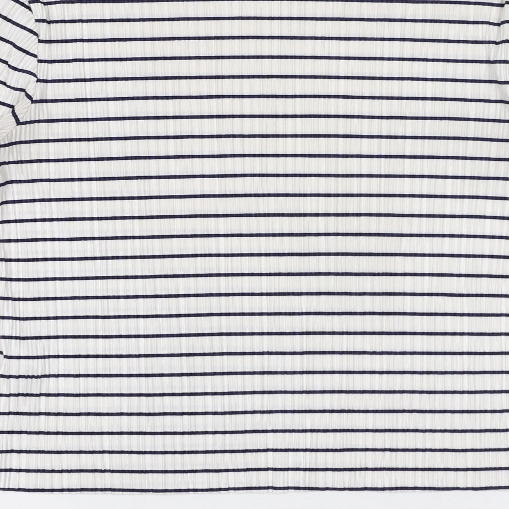 Topshop Womens White Striped Polyester Basic T-Shirt Size 8 Crew Neck