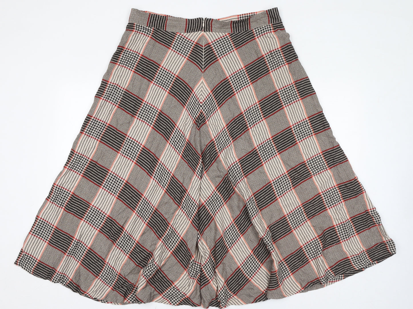 Per Una Womens Beige Check Viscose Flare Skirt Size 16 Zip - Plaid Pattern