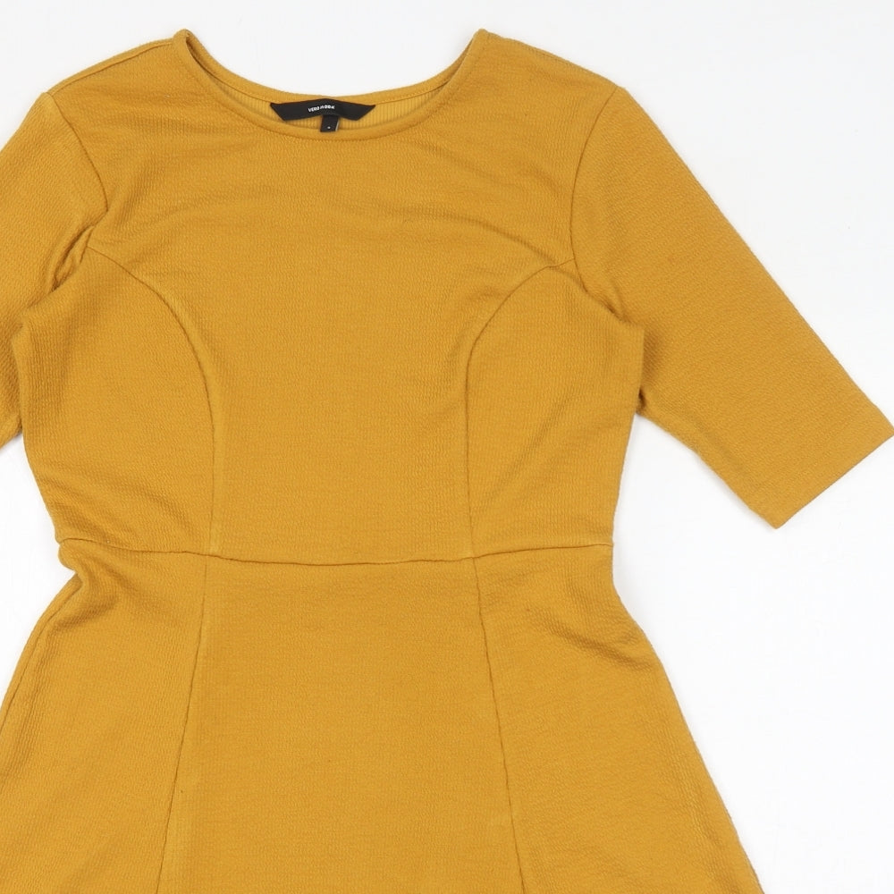 VERO MODA Womens Yellow Polyester Fit & Flare Size S Round Neck Pullover