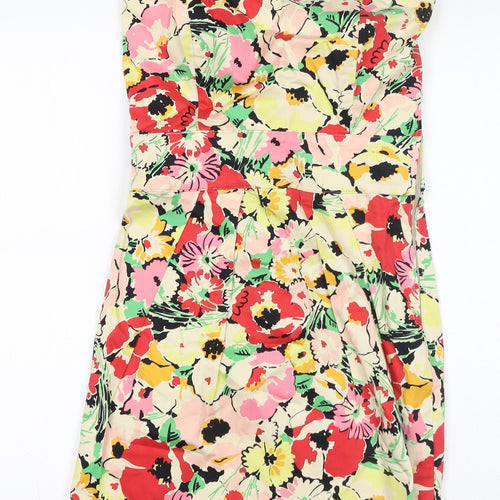 New Look Womens Multicoloured Floral Cotton Mini Size 8 Off the Shoulder Zip - Strapless