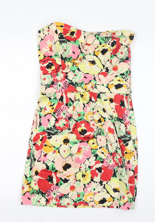 New Look Womens Multicoloured Floral Cotton Mini Size 8 Off the Shoulder Zip - Strapless