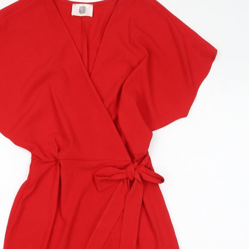 RIDE Womens Red Polyamide Wrap Dress Size XS V-Neck Button